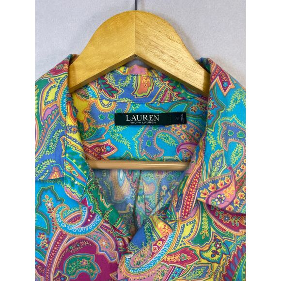 Lauren Ralph Lauren Woman's Colorful Paisley Tunic Button-Down Shirt Boho - Picture 2 of 10